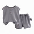 thumbnail image 1 of TOWED22 Toddler Baby Boy Clothes Summer Outfits Sleeveless Waffle-Knit Tank Tops T-Shirt+Casual Shorts 2Pcs Clothing Set(Grey,12-18 M), 1 of 9