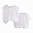 thumbnail image 1 of TOWED22 Toddler Baby Boy Clothes Summer Outfits Sleeveless Waffle-Knit Tank Tops T-Shirt+Casual Shorts 2Pcs Clothing Set(White,12-18 M), 1 of 4