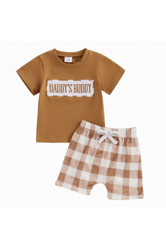 Toddler Baby Boy Clothes Summer Short Sleeve T Shirt and Shorts Cute Infant Baby Boy Outfits Clothing Set(Brown,18-24M)