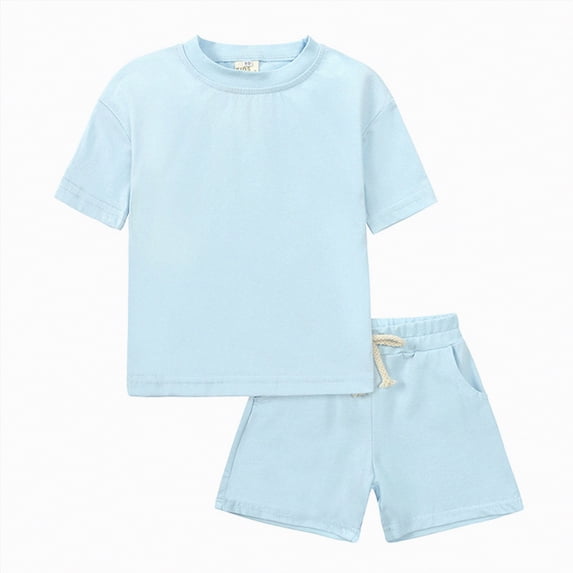 TOWED22 Toddler Baby Boy Clothes Summer Short Sleeve T Shirt and Shorts Cute Infant Baby Boy Outfits Clothing Set Light Blue,12-13 Y