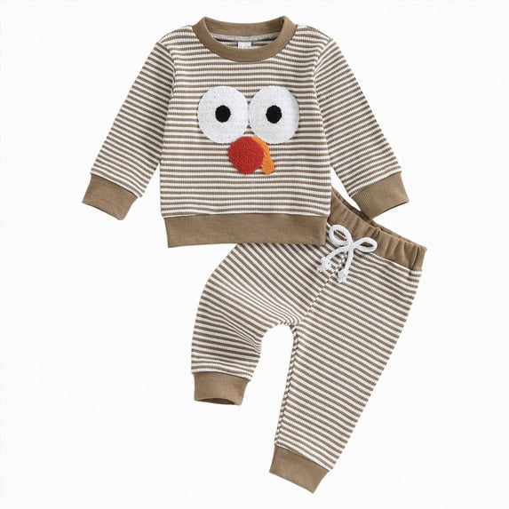 TOWED22 Toddler Baby Boy Fall Clothes Printed Long Sleeve Pullover Sweatshirt Tops Joggers Pants Set Winter Outfits Size:2-3 Y,Color:Coffee