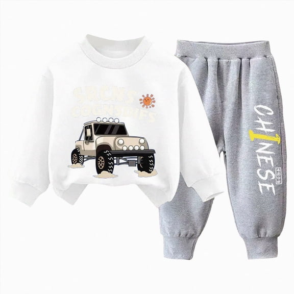 TOWED22 Toddler Baby Boy Fall Outfit Letter Print Long Sleeve Sweatshirts Elastic Waist Pants Cute Newborn Clothes Set Size:6-7 Y,Color:White
