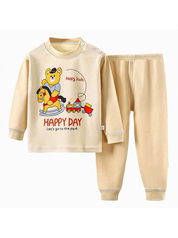 Toddler Baby Boy Fall Winter Clothes 2 Piece Embroidered Long Sleeve Sweatshirt Elastic Pants Newborn Infant Boy Outfits Clothing(Beige,18-24 M)