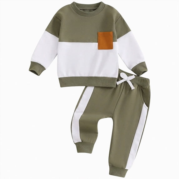 TOWED22 Toddler Baby Boy Fall Winter Clothes Contrast Color Long Sleeve Pockets Sweatshirt Pants Set Cute 2Pcs Outfit Set(Blazer,0-6 M)