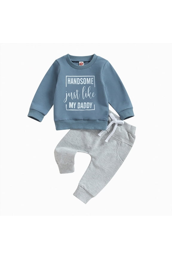 Toddler Baby Boy Fall Winter Clothes Crewneck Long Sleeve Sweatshirt Pullover Tops Elastic Joggers Pants 2pcs Outfit Set Size:18-24 M,Color:Blue