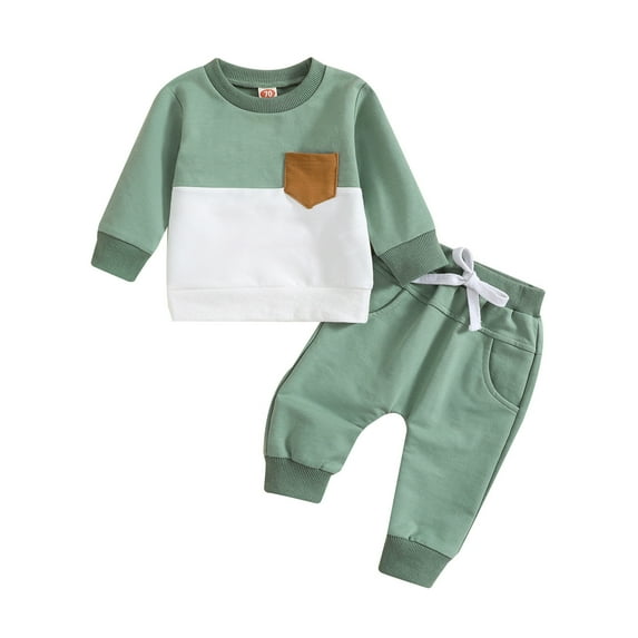 TOWED22 Toddler Baby Boy Fall Winter Clothes Little Boy Outfit Letter Long Sleeve Sweatshirts and Jogger Pants Set(Green,6-12 M)