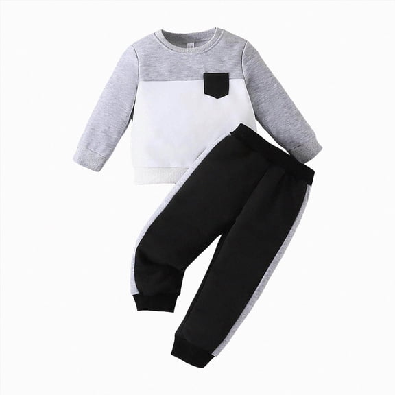 TOWED22 Toddler Baby Boy Fall Winter Clothes Outfits Color Block Long Sleeve Sweatshirt Tops Jogger Pants Sets Sweatsuit,Grey,3-4 Y