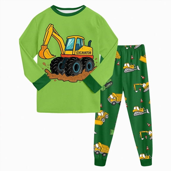 TOWED22 Toddler Baby Boy Fall Winter Outfits 2pcs Excavator Embroidery Long Sleeve Sweatshirt Tops Pants Set Clothes Clothing(Light Green,7-8 Y)