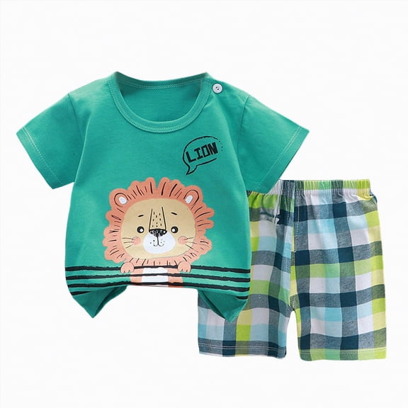 TOWED22 Toddler Baby Boy Girl Clothes Striped Short Sleeve T-shirt Tops Elastic Waist Shorts Set 2Pcs Summer Outfit(Green,3-9 M)