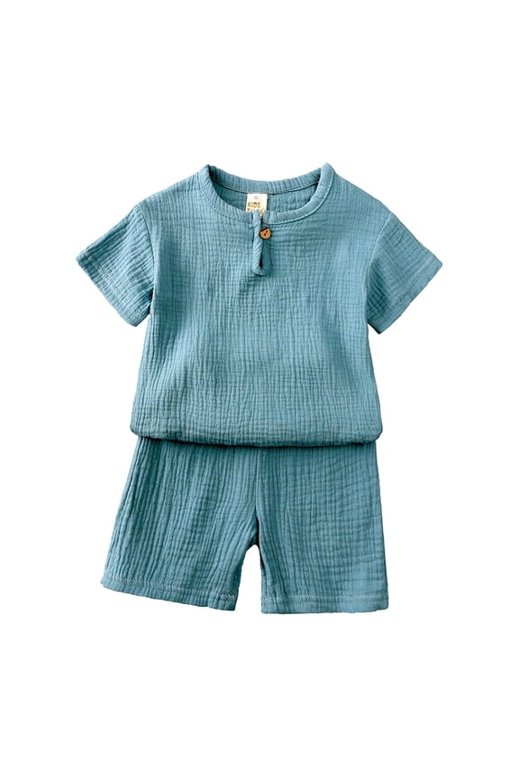 Toddler Baby Boy Girl Clothes Striped Short Sleeve T-shirt Tops Elastic Waist Shorts Set 2Pcs Summer Outfit(Light Blue,2-3 Y)