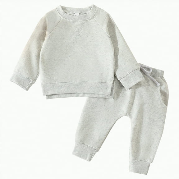 TOWED22 Toddler Baby Boy Girl Clothes Winter Contrast Color Long Sleeve Pullover Sweatshirt Pants 2Pcs Fall Outfits Set(Light Gray,24-36 M)