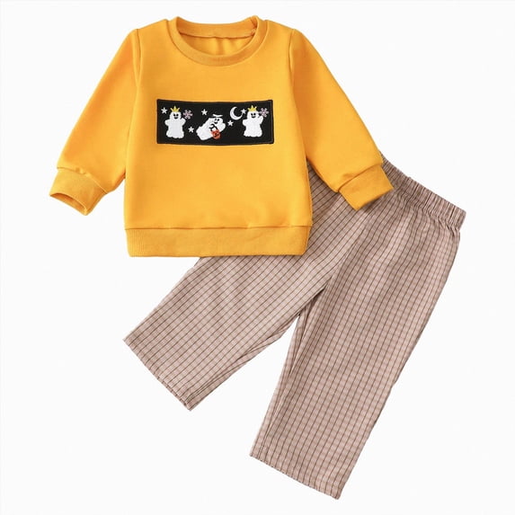 TOWED22 Toddler Baby Boy Girl Halloween Outfit Pumpkin Sweatshirts Pants Infant Kids Halloween Fall Winter Clothes,Yellow,12-18 M