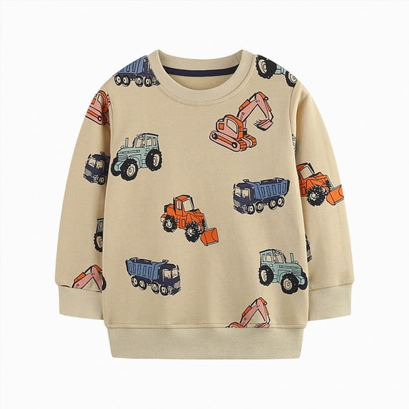 TOWED22 Toddler Baby Boy Girl Long Sleeve Crewneck Pullover Sweatshirt Sweater Outfits Cartoon Printed Casual Clothes(Khaki,3-4 Y)