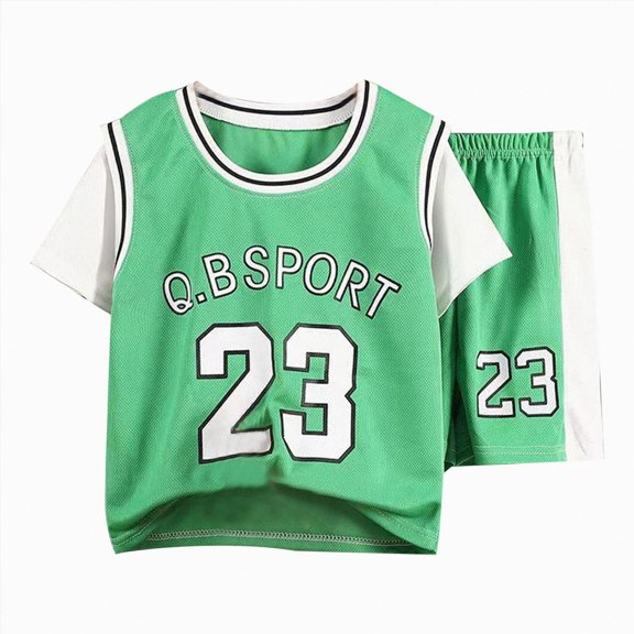 TOWED22 Toddler Baby Boy Girl Outfit Casual Letter Short Sleeve Crewneck T Shirt and Drawstring Track Shorts Color Block Set(Green,7-8 Y)