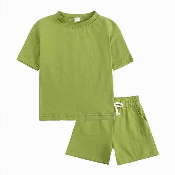 TOWED22 Toddler Baby Boy Girl Summer Clothes Checkerboard Print Short Sleeve T-Shirt Tee Tops Rolled Shorts Infant Outfits(Light Green,6-7 Years)