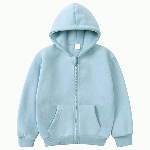 TOWED22 Toddler Baby Boy Girl Zip Up Hoodies Solid Color Casual Long Sleeve Hooded Sweatshirts Jacket with Pocket(Blue,9-10 Y)