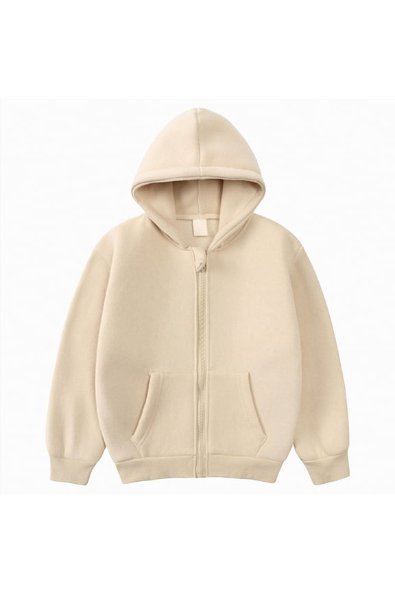 Toddler Baby Boy Girl Zip Up Hoodies Solid Color Casual Long Sleeve Hooded Sweatshirts Jacket with Pocket(Khaki,18-24 M)