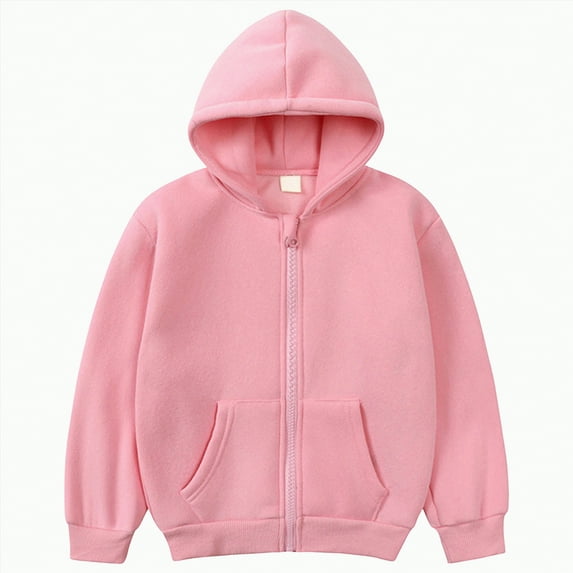 TOWED22 Toddler Baby Boy Girl Zip Up Hoodies Solid Color Casual Long Sleeve Hooded Sweatshirts Jacket with Pocket(Pink,18-24 M)