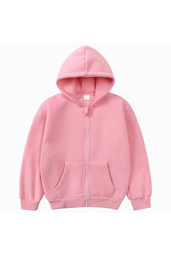 Toddler Baby Boy Girl Zip Up Hoodies Solid Color Casual Long Sleeve Hooded Sweatshirts Jacket with Pocket(Pink,2-3 Y)