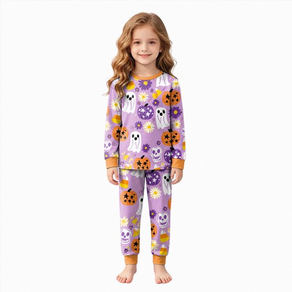 TOWED22 Toddler Baby Boy Girls Halloween Pajamas Set Kids Graphic Funny Sleepwear 2 Pcs Pjs Cute Cartoon Print Long Sleeve Top and Pants