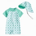 thumbnail image 1 of TOWED22 Toddler Baby Boy One Piece Swimsuit Shark Short Sleeve Zip Up Bathing Suit with Sun Cap Infant Rash Guard Swimwear Green,1-2 Y, 1 of 7