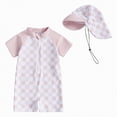 thumbnail image 1 of TOWED22 Toddler Baby Boy One Piece Swimsuit Shark Short Sleeve Zip Up Bathing Suit with Sun Cap Infant Rash Guard Swimwear Pink,0-3 M, 1 of 7