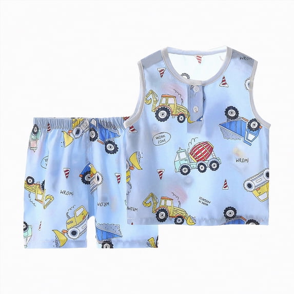 TOWED22 Toddler Baby Boy Outfits 2pcs Breathable Sleeveless Tank Tee + Colorful Graphic Pull-on Shorts Clothing Set(Sky Blue,12-18 M)