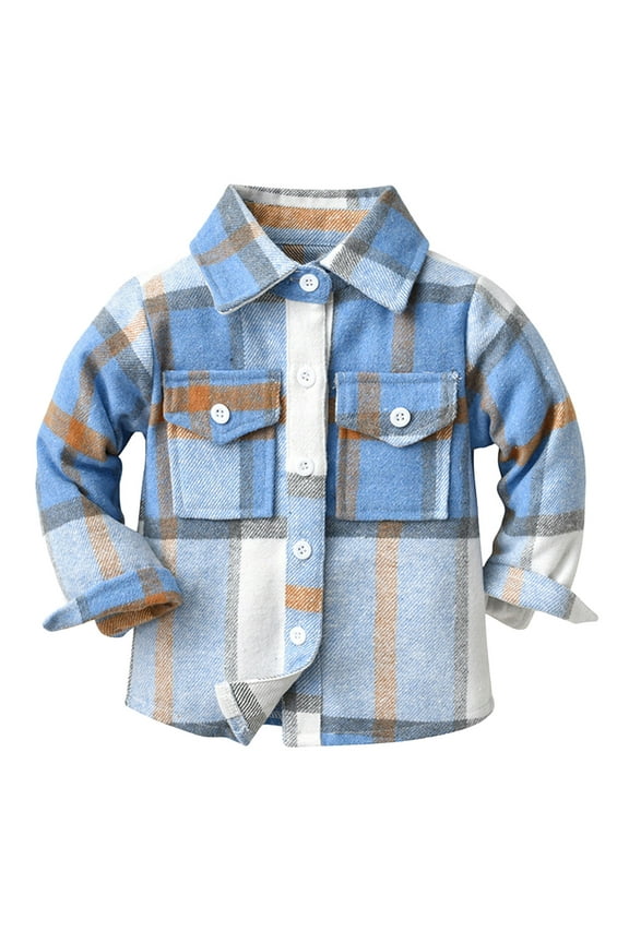 Toddler Baby Boy Plaid Shirt Button Flannel Hoodies Tops Fall Winter Outfits for Boys(Blue,2-3 Y)