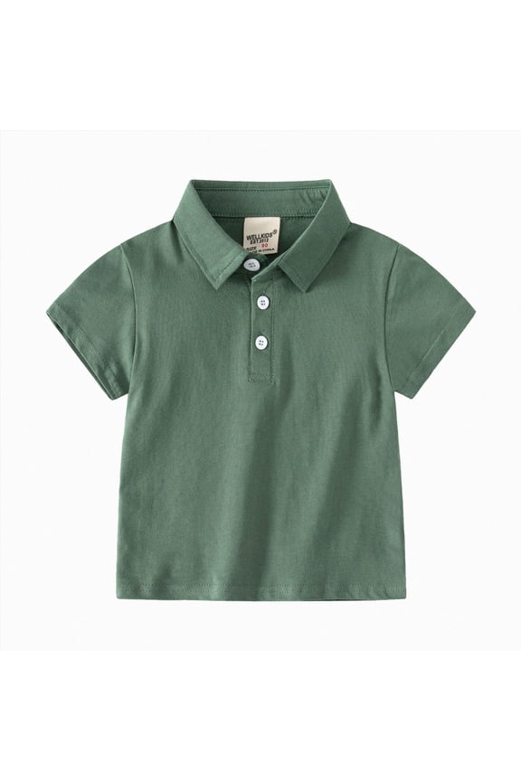 Toddler Baby Boy Polo Shirt Kids Short Striped Sleeve School Uniform Shirts(Green,12-18 M)