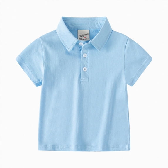 TOWED22 Toddler Baby Boy Polo Shirt Kids Short Striped Sleeve School Uniform Shirts(Light Blue,3-4 Y)