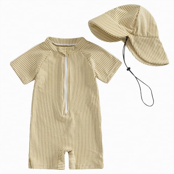 TOWED22 Toddler Baby Boy Rash Guard Swimsuit Whale One Piece Zipper Swimwear Infant Bathing Suit Beachwear with Hat Yellow,2-3 Y