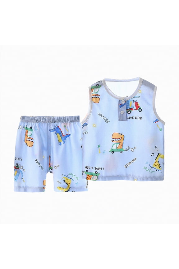 Toddler Baby Boy Summer Clothes 2Pcs Shorts Set Sleeveless Tank Tops Hawaiian T-Shirt Cute Boys Clothing Set Light Blue,3-4 Y