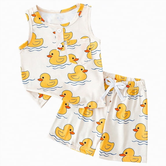 TOWED22 Toddler Baby Boy Summer Clothes 2pcs Outfits Sleeveless Top Tee + Graphic Drawstring Shorts Breathable Set(White,18-24 M)
