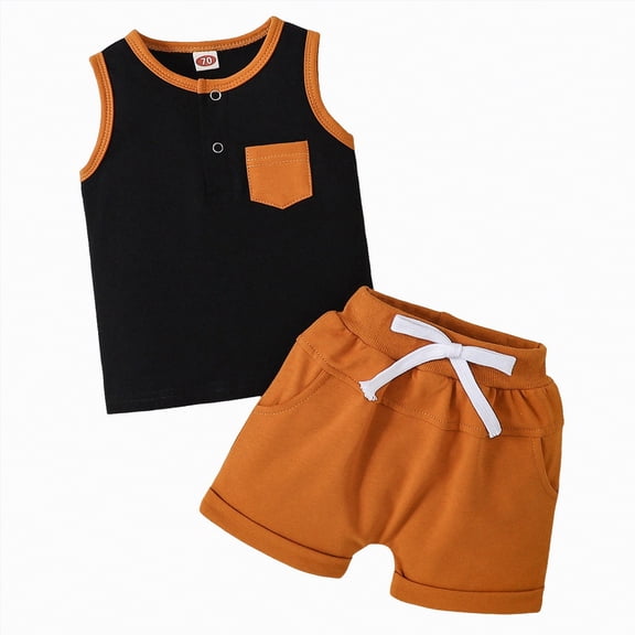 TOWED22 Toddler Baby Boy Summer Clothes Cute Dinosaur Tank Tops Shorts Outfits Lightweight Elastic Cotton Short Sets(Orange,3-4 Y)