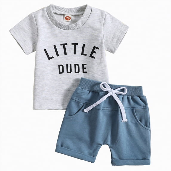 TOWED22 Toddler Baby Boy Summer Clothes Dinosaur T-Shirt and Shorts Boy Outfits 12 Months to 4T Grey,0-6 M