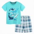 thumbnail image 1 of TOWED22 Toddler Baby Boy Summer Clothes Dinosaur Truck Print Crewneck Short Sleeve Tee Elastic Waist Cargo Shorts 2pcs Outfits(Light Blue,3-4 Y), 1 of 9