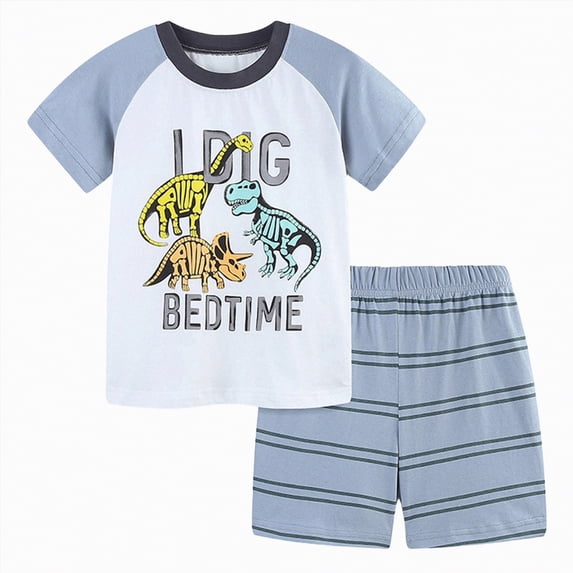 TOWED22 Toddler Baby Boy Summer Clothes Dinosaur Truck Print Crewneck Short Sleeve Tee Elastic Waist Cargo Shorts 2pcs Outfits(Light Gray,5-6 Y)