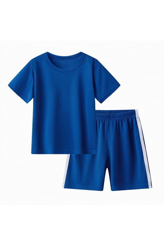 Toddler Baby Boy Summer Clothes Embroiderey Waffle Knit Short Sleeve T-Shirt Tees + Casual Shorts Cute Clothing Set(Blue,4-5 Y)
