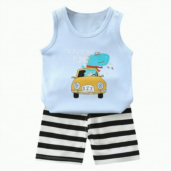 TOWED22 Toddler Baby Boy Summer Clothes Funny Letter Tank Top Sleeveless Shirt And Shorts Set 2 Piece Infant Boy Outfit(Light Blue,2-3 Y)