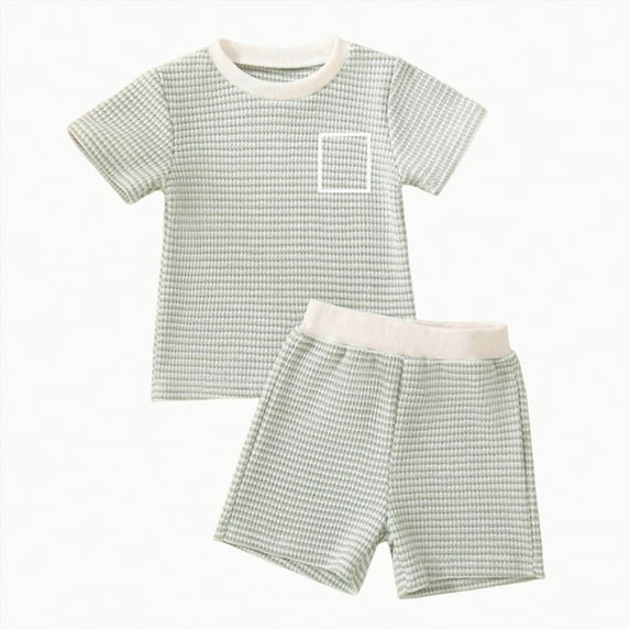 TOWED22 Toddler Baby Boy Summer Clothes Letter Print Short Sleeve Shirt Tops and Shorts Set Summer Outfit 2Pcs(Green,12-18 M)