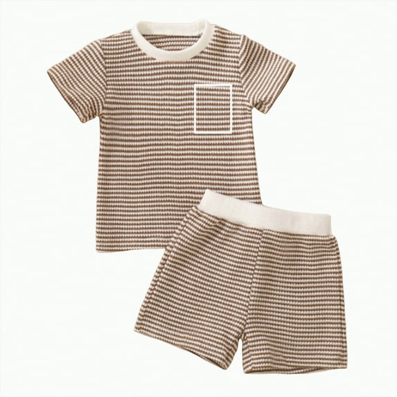 TOWED22 Toddler Baby Boy Summer Clothes Letter Print Short Sleeve Shirt Tops and Shorts Set Summer Outfit 2Pcs(Khaki,18-24 M)