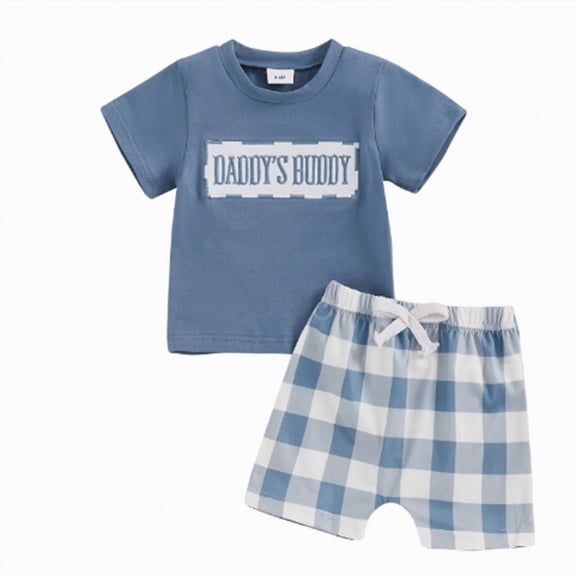 TOWED22 Toddler Baby Boy Summer Clothes Mamas Boy Embroidery T-shirt Top Elastic Waist Short Set Newborn Infant Boy Outfits(Blue,18-24M)