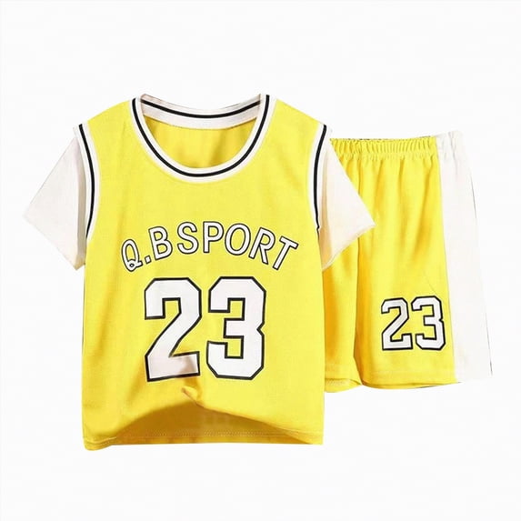 TOWED22 Toddler Baby Boy Summer Clothes Print Short Sleeves T-Shirt Elastic Camouflage Shorts 2 Piece Outfit Yellow,4-5 Y
