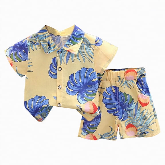 TOWED22 Toddler Baby Boy Summer Clothes Set Boys Summer Outfits Short Sleeve Dinosaur T-Shirt & Shorts Set 2Pcs(Yellow,18-24 M)