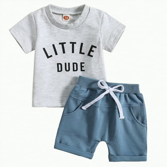 TOWED22 Toddler Baby Boy Summer Clothes Set Casual Letter Short Sleeve Crewneck T Shirt and Drawstring Track Shorts Color Block Set(Grey,2-3 Y)