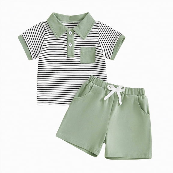 TOWED22 Toddler Baby Boy Summer Clothes Set Kid Summer Hawaiian Print T-Shirt   Elastic Waist Pockets Shorts Clothes Set(Green,12-18 M)