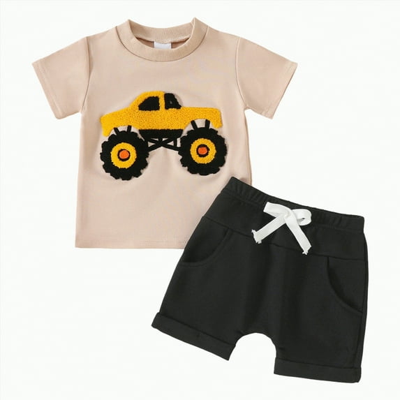 TOWED22 Toddler Baby Boy Summer Clothes Set Short Sleeve Checkered Tops & Shorts Novelty Color Block Outfits(Black,6-12 Months)