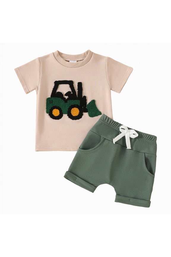 Toddler Baby Boy Summer Clothes Set Short Sleeve Checkered Tops & Shorts Novelty Color Block Outfits(Green,3-6 Months)