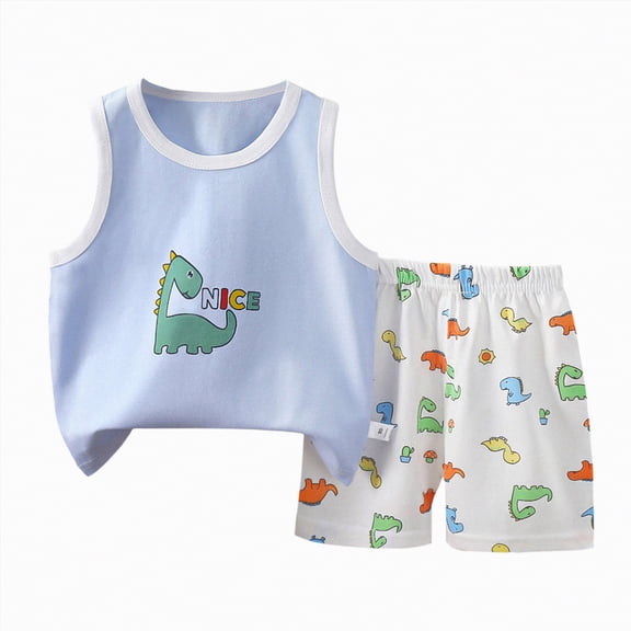 TOWED22 Toddler Baby Boy Summer Clothes Sleeveless Letter Print Tops Striped Short Sets 2pcs Baby Boy Outfits(Sky Blue,3-9 M)