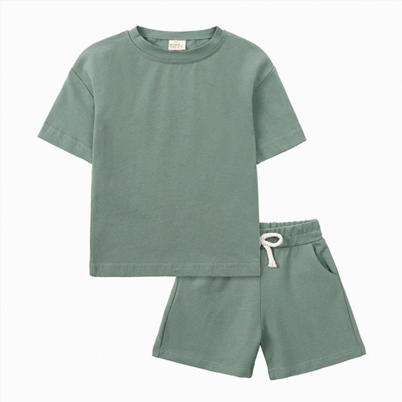 TOWED22 Toddler Baby Boy Summer Clothes Solid Color Waffle Short Sleeve T-shirt Shorts Set Infant Summer Outfit 2pcs(AG,4-5 Y)